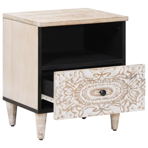 vidaXL Sengekabinett med skuffe Hvid 40 x 33 x 46 cm Massivt mangotr&aelig;