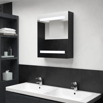 vidaXL badeværelsesskab med spejl + LED 50x14x60 cm MDF sort