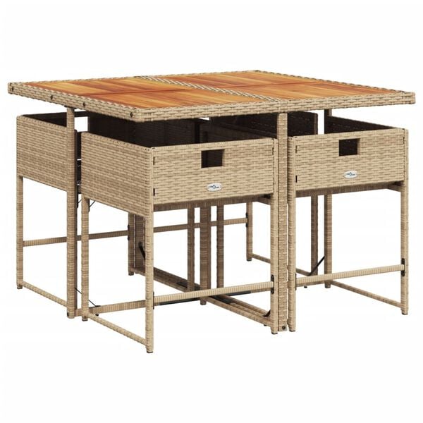 vidaXL spisebordss&aelig;t til haven 5 dele med hynder polyrattan beige