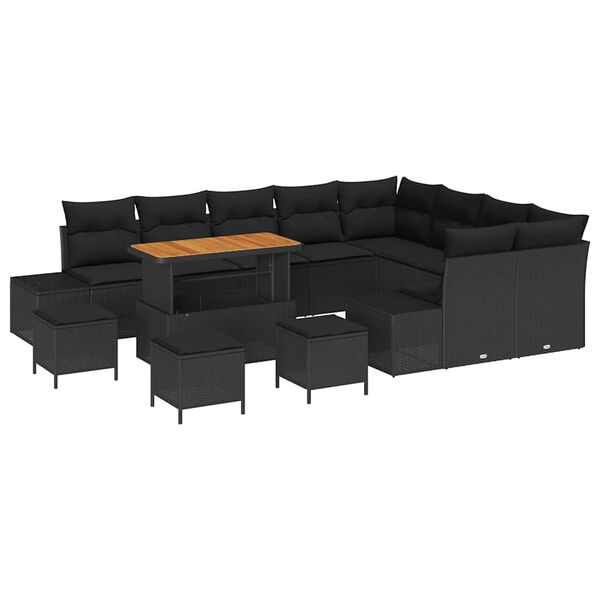 vidaXL Havesofa S&aelig;t med pude med opbevaring 13 pcs Sort Poly rattan