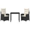 vidaXL Have Spisebordss&aelig;t med pude 3 pcs Sort polyrattan