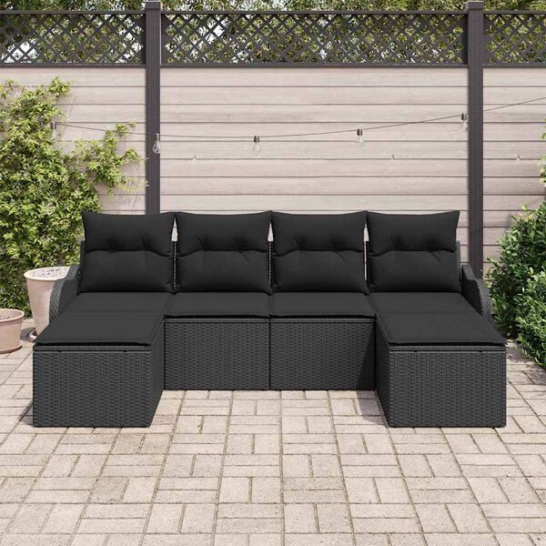 vidaXL Havesofa S&aelig;t med pude 6 pcs Sort Poly rattan