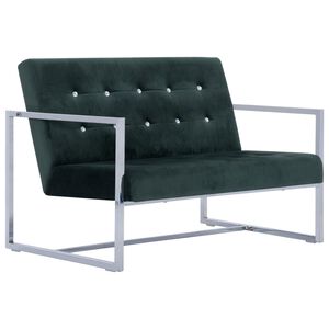 vidaXL 2-personers sofa med arml&aelig;n krom og fl&oslash;jl m&oslash;rkegr&oslash;n