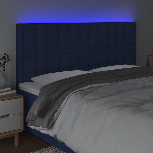 vidaXL sengegavl med LED-lys 160x5x118/128 cm stof bl&aring;