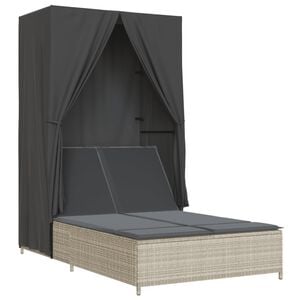 vidaXL solseng med tag og gardiner polyrattan lysegr&aring;