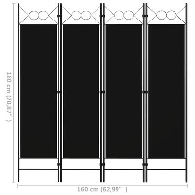 vidaXL 4-panels rumdeler 160x180 cm sort