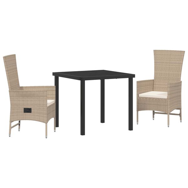 vidaXL Have Spisebordss&aelig;t med pude 3 pcs Beige polyrattan