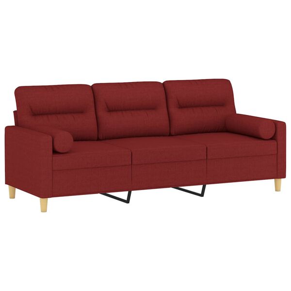 vidaXL 3-personers sofa med puder og hynder 180 cm stof vinr&oslash;d