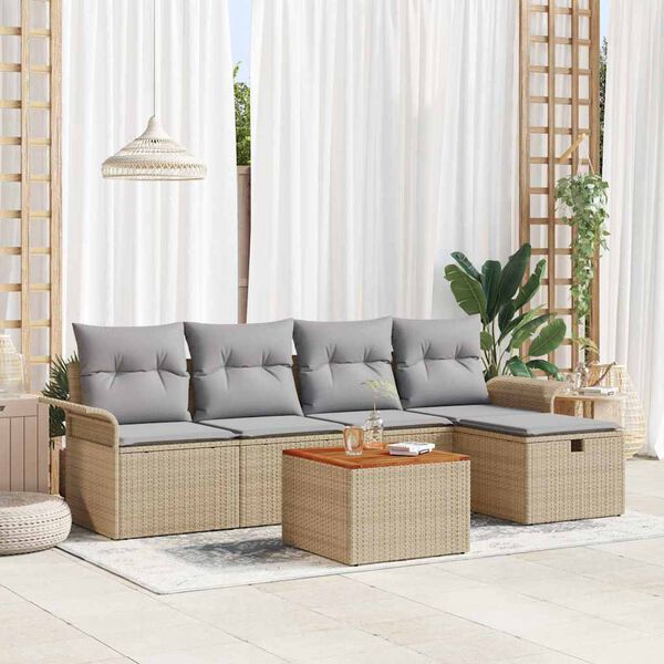 vidaXL Havesofa Sæt med opbevaring 6 pcs Beige Poly rattan