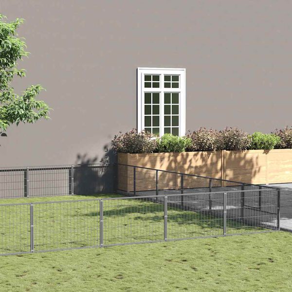 vidaXL hundel&oslash;beg&aring;rd 36 m&sup2; st&aring;l s&oslash;lvfarvet