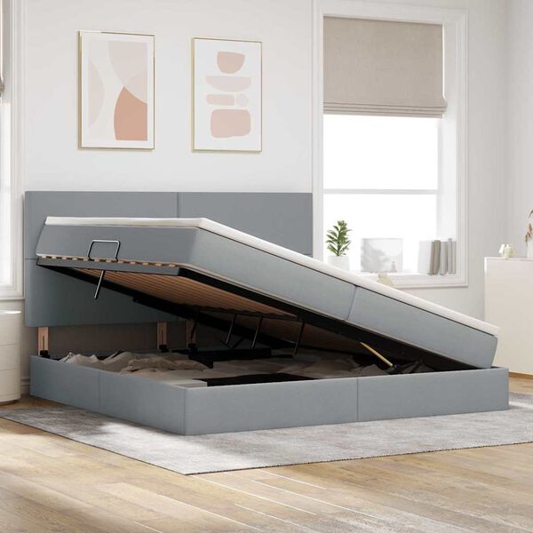 vidaXL Seng med opbevaring og LED Lysegr&aring; 200 x 200 cm Polyester