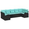 vidaXL Havesofa S&aelig;t med pude 7 pcs Sort og turkis polyrattan