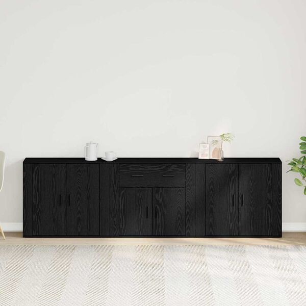 vidaXL Sideboard med skuffe Sort eg 240 x 33 x 70 cm Konstrueret tr&aelig;