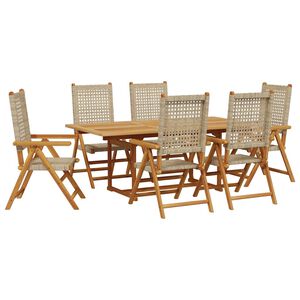 vidaXL spisebordss&aelig;t til haven 7 dele polyrattan og massivt tr&aelig; beige