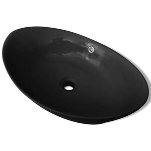 Sort Luksus Keramisk Basin Oval med overl&oslash;b 59 x 38,5 cm