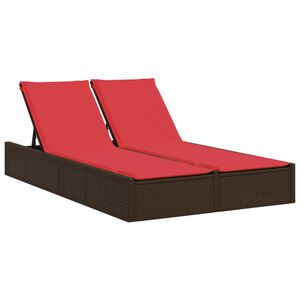 vidaXL dobbelt liggestol med hynder brun polyrattan