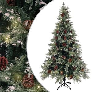 vidaXL juletr&aelig; med grankogler og lys PVC og PE 195 cm gr&oslash;n og hvid