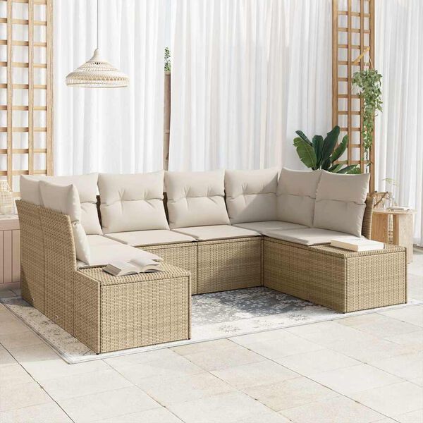 vidaXL Havesofa S&aelig;t med pude 6 pcs Beige polyrattan