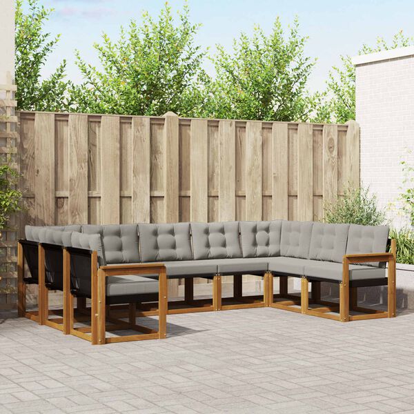 vidaXL Udend&oslash;rs sofagruppe 9 pcs Naturlig og Lys Gr&aring; Massivt Akacietr&aelig;