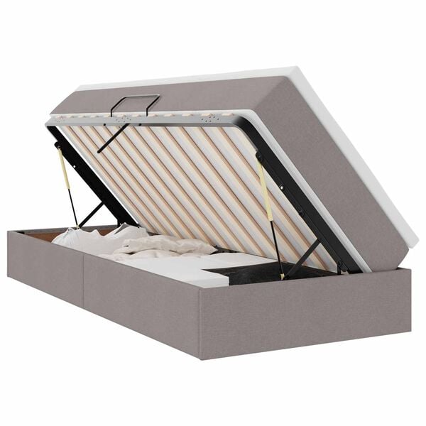 vidaXL Seng med opbevaring og madras Gr&aring;brun 90 x 200 cm Polyester