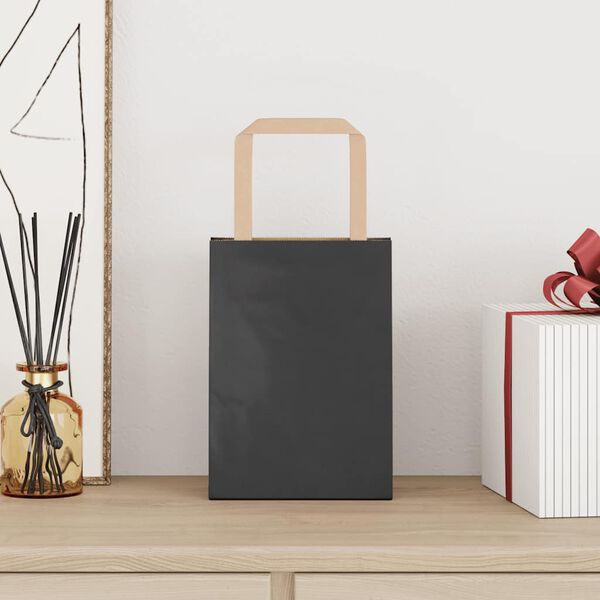 vidaXL papirposer 250 stk. med h&aring;ndtag 15x8x21 cm sort