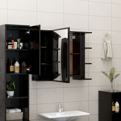 vidaXL badeværelsesskab med spejl 80x20,5x64 cm konstrueret træ sort