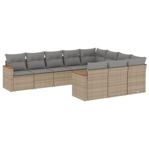 vidaXL havesofas&aelig;t 10 dele med hynder polyrattan beige