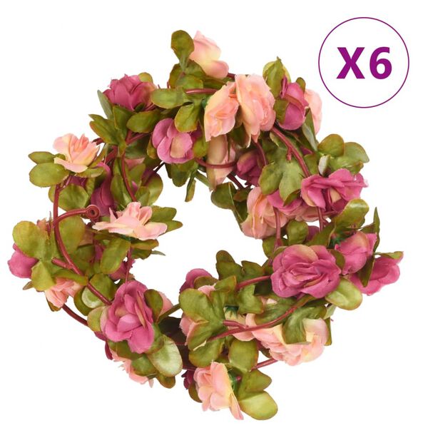 vidaXL blomsterguirlander 6 stk. 250 cm rosenr&oslash;d