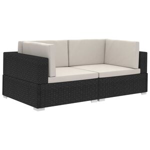 vidaXL hj&oslash;rnes&aelig;de til sofa med hynder 2 stk. polyrattan sort