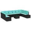 vidaXL Havesofa S&aelig;t 10 stk. 9-Antal s&aelig;der Sort og turkis Polyrattan
