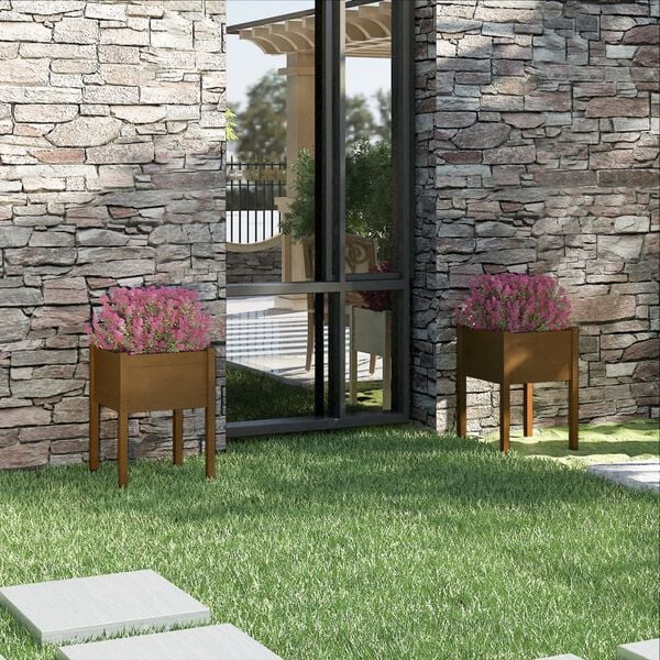 vidaXL plantekasser 2 stk. 50x50x70 cm massivt fyrretræ gyldenbrun