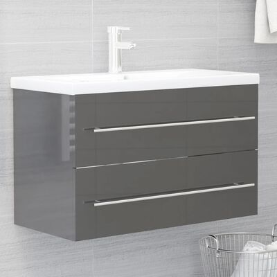 vidaXL badeværelsesmøbelsæt 2 dele spånplade grå højglans