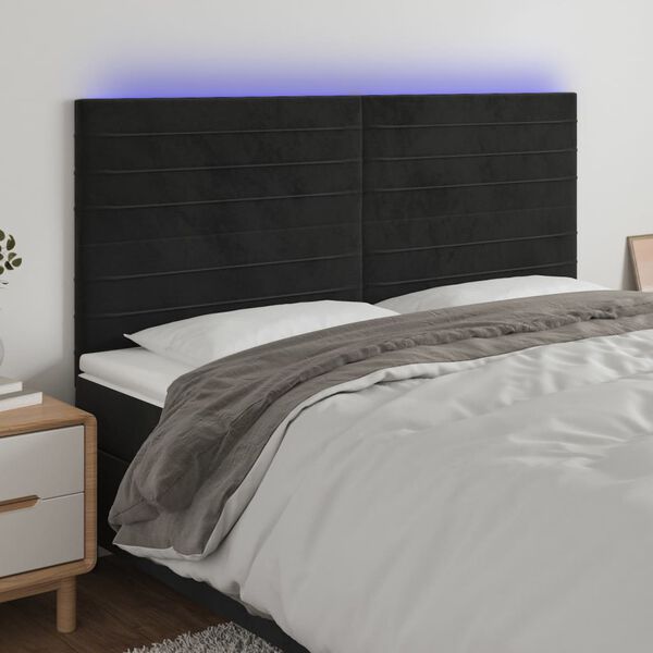 vidaXL sengegavl med LED-lys 200x5x118/128 cm fl&oslash;jl sort