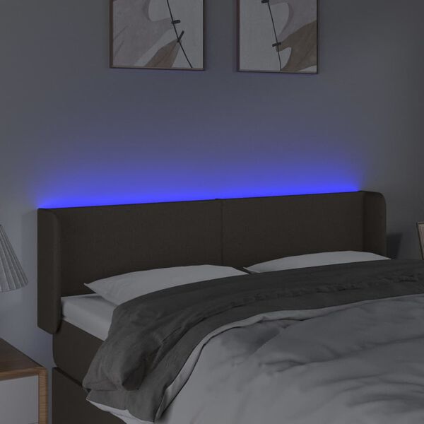 vidaXL sengegavl med LED-lys 147x16x78/88 cm stof gr&aring;brun