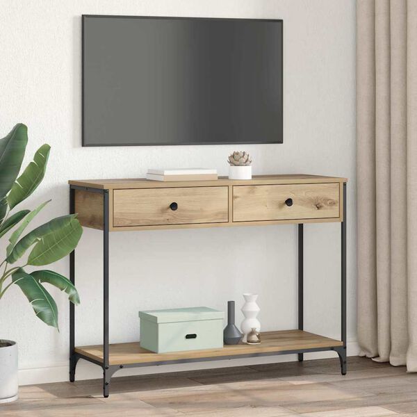 vidaXL Konsolbord Artisan Egetr&aelig; 100 x 34,5 x 75 cm Konstrueret tr&aelig;