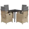vidaXL spisebordss&aelig;t til haven 5 dele med hynder polyrattan beige