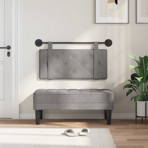 vidaXL H&aelig;ngende Hovedgavl V&aelig;gmonteret Lysegr&aring; 90 x 55 x 5 cm Fl&oslash;jl