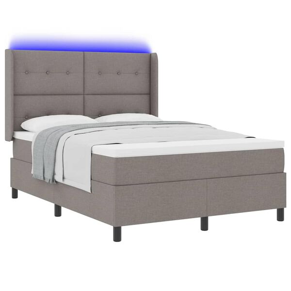 vidaXL LED Box Spring Bed med madras Gr&aring;brun 140 x 200 cm Stof