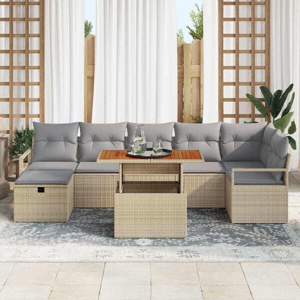 vidaXL Havesofa S&aelig;t 8 pcs Beige polyrattan