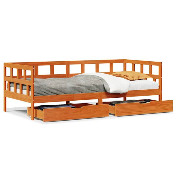 vidaXL daybed med skuffer uden madras 90x200 cm massivt træ gyldenbrun