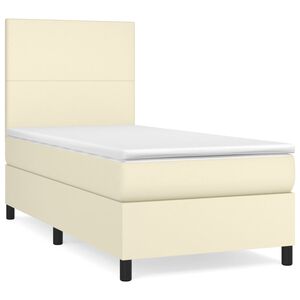 vidaXL kontinentalseng med madras 90x190 cm kunstl&aelig;der cremefarvet
