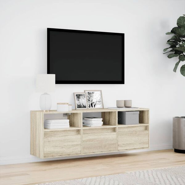 vidaXL væghængt tv-bord med LED-lys 130x31x45 cm sonoma-eg