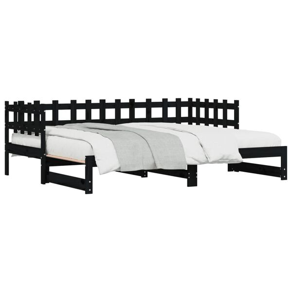 vidaXL daybed med udtræk 2x(90x190) cm massivt fyrretræ sort