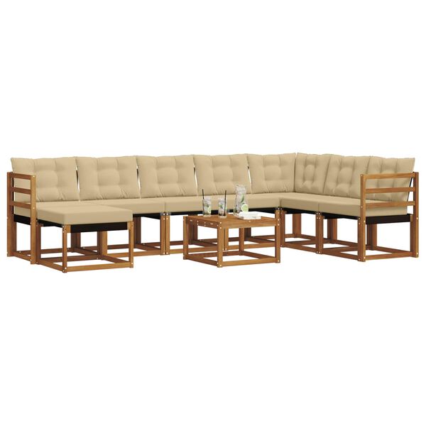 vidaXL Udend&oslash;rs sofagruppe med pude 9 pcs Naturlig og Beige