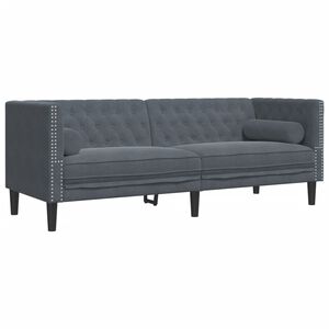 vidaXL 3-personers Chesterfield-sofa med bolsterpuder fl&oslash;jl m&oslash;rkegr&aring;