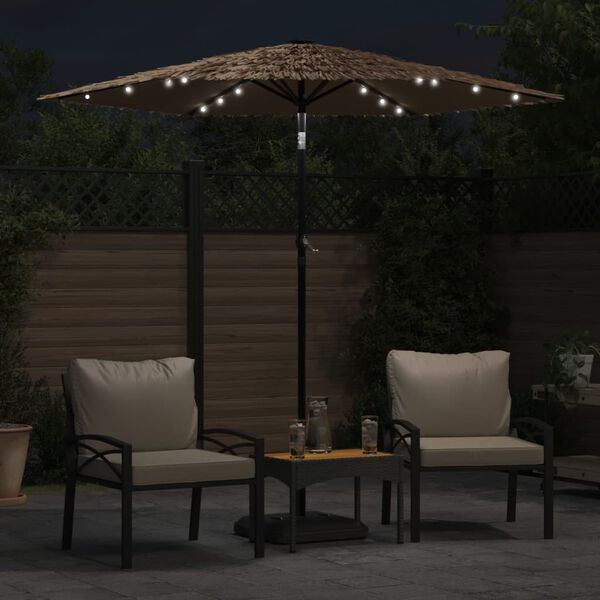 vidaXL haveparasol med LED-lys og stålstang 223x223x213 cm brun