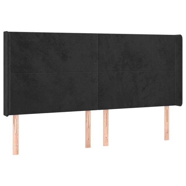 vidaXL sengegavl med LED-lys 163x16x118/128 cm fl&oslash;jl sort