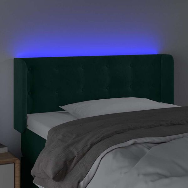 vidaXL sengegavl med LED-lys 83x16x78/88 cm fl&oslash;jl M&oslash;rkegr&oslash;n