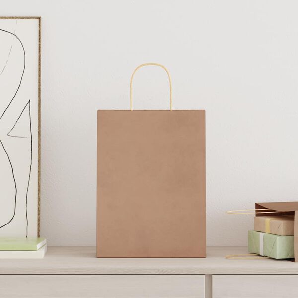 vidaXL papirposer 50 stk. med håndtag 26x12x35 cm brun