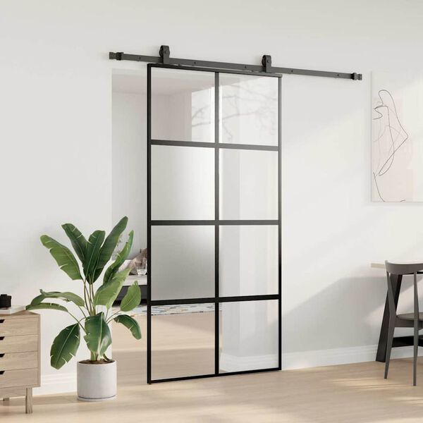 vidaXL skyded&oslash;r med hardwares&aelig;t 102,5x205 cm h&aelig;rdet glas sort